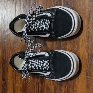 Vans old school tennis shoes good condition. I have added check laces.